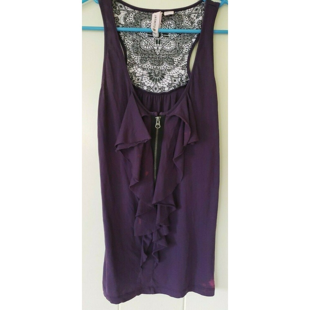 Element Women's Sz M Purple Ruffle Front Zip Sleeveless Tank Top Organic Cotton